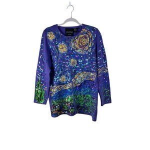 Michael Simon Womens Starry Night Sequin Cardigan M Multicolor Cotton Blend RARE